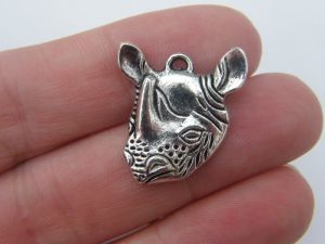 8 Rhino pendants antique silver tone A22