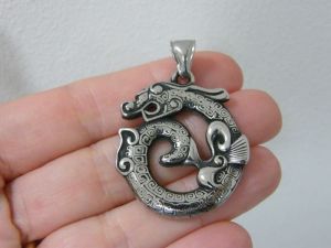 1 Dragon pendant antique antique silver tone stainless steel A364