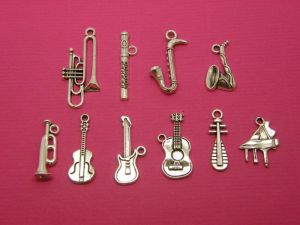 The Musical Instrument Collection - 10 different antique silver tone charms