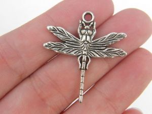 4 Dragonfly pendants antique silver tone A394