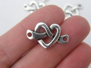 12 Heart connector charms antique silver tone H42