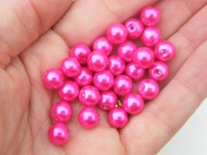 100 Hot pink fuchsia imitation pearl  glass 8mm beads B6