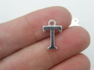 BULK 30 Letter T alphabet charms 15 x 10mm silver plated