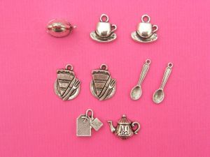 The Tea For Two Collection - 9 Antique silver tone charms