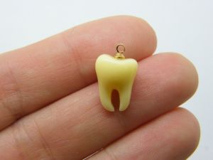 2 Tooth charms yellow resin gold bail MD4