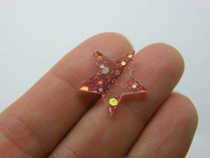 8 Star embellishment cabochon clear salmon pink glitter sequins resin S82