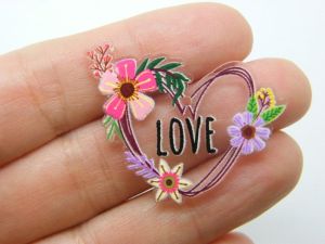 4 Heart love flowers pendants clear acrylic H95