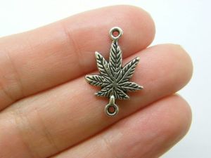 10 Marijuana weed leaf connector charms antique silver tone L3