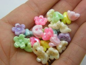 100 Flower beads random mixed AB acrylic BB519  - SALE 50% OFF