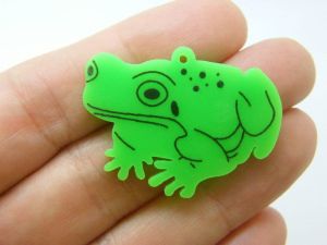 6 Frog pendants green black acrylic A489