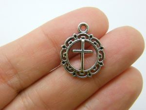10  Cross  circle charms antique silver tone C13