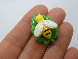 8 Bee leaf embellishment cabochons green resin A495