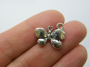 6 Butterfly charms antique silver tone A793