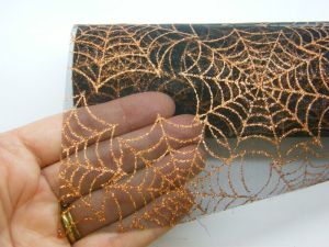 1 Roll spiderweb cobweb orange glitter black netting fabric