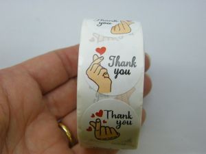 1 Roll thank you hearts fingers white 500 stickers