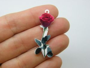 4 Rose flower pendants red green white acrylic F117
