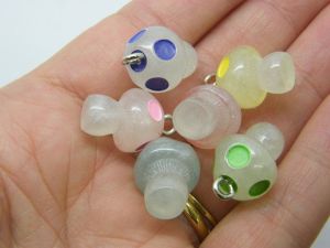4 Mushroom charms random mixed and clear glow in the dark  resin L125