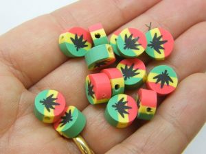 30 Weed Reggae beads black red green yellow polymer clay L331