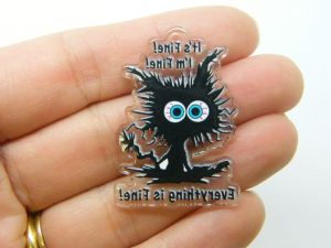 2 Everything is fine black cat pendants black clear acrylic M13