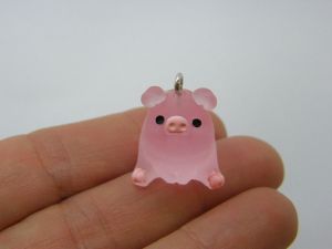 4 Pig sitting down charms pink resin A514