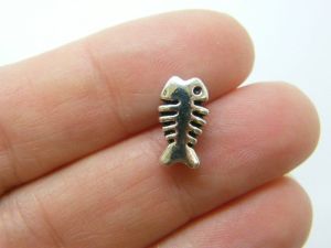 8 Fish bone spacer beads antique silver tone FF161