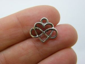 10 Infinity heart charms antique silver tone I117