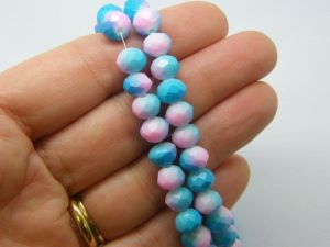 100 Faceted pink and sky blue beads  8mm glass B157