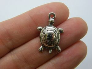 4 Turtle charms antique silver tone FF47