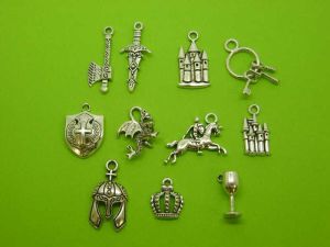 Medieval Collection - 11 different antique silver tone charms