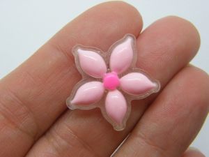 12 Flower embellishment cabochons pink clear resin F218
