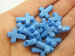50 Cross beads blue acrylic C289