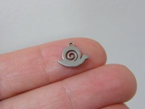 6 Snail charms silver stainless steel A1102