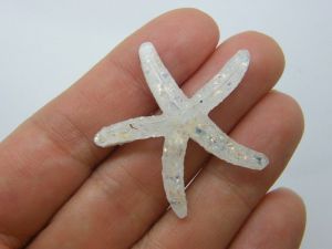 8 Starfish embellishment cabochon white glitter resin FF