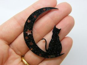 2 Moon cat pendants black acrylic M44