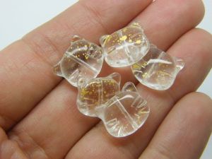 10 Cat face bead clear gold dust glass A736