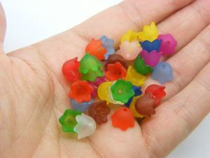 100 Random mixed flower bead caps acrylic plastic  BB399  - SALE 50% OFF