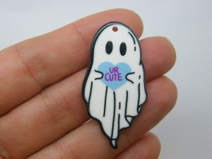 2 Ghost u r cute Halloween pendants white black acrylic HC1157