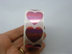 1 Roll 500 metallic purple heart stickers  07