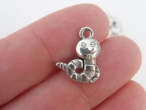 10 Worm charms antique silver tone A129