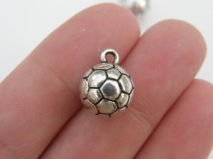 4 Soccer football ball charms antique silver tone SP36