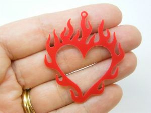 2 Heart flame pendants red acrylic H253