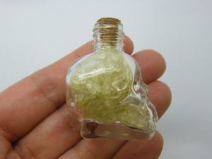 1 Skull glass bottle with cork yellow stones G039-02