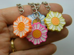 4 Flower pendants on key rings random mixed acrylic F253