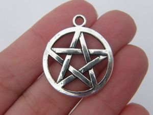 4  Pentagram charms antique silver tone HC82