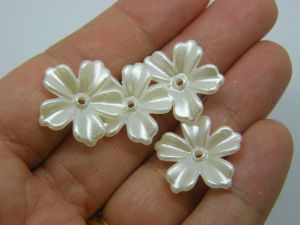 50 Flower bead caps silvery pearl acrylic FS111