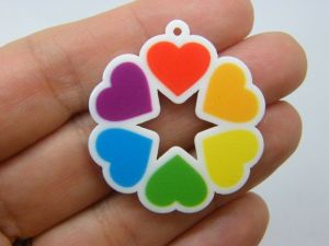 4 Rainbow hearts pendants acrylic H167