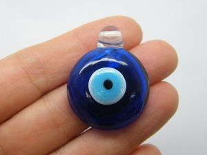 1 Evil eye pendant hand made royal blue lamp work glass I53