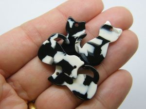 4 Cat charms random pattern black white acrylic A915