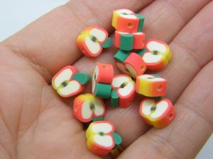 30 Apple fruit beads green red white yellow polymer clay FD413 - SALE 50% OFF