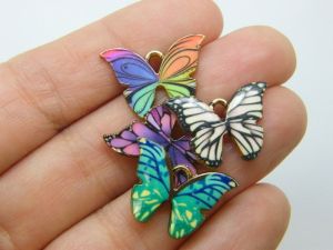 6 Butterfly charms gold and random mixed tone A705